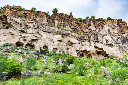carved caves in Ihlara Valley in Cappadocia