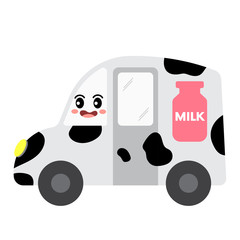 Milk Truck transportation cartoon character side view isolated on white background vector illustration.