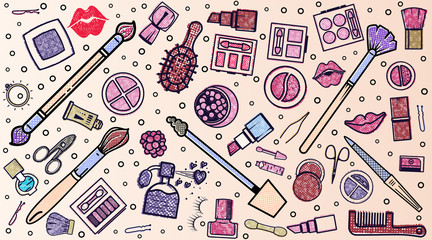Makeup artist banner. Beauty Salon fashion trends background . business concept