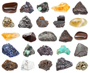 various minerals isolated on white background