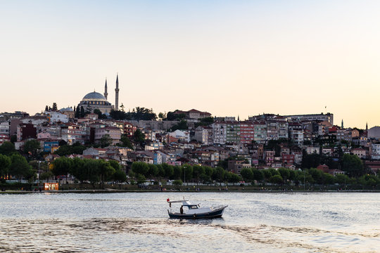 view of Fatih quarter in Istanbul city in evening