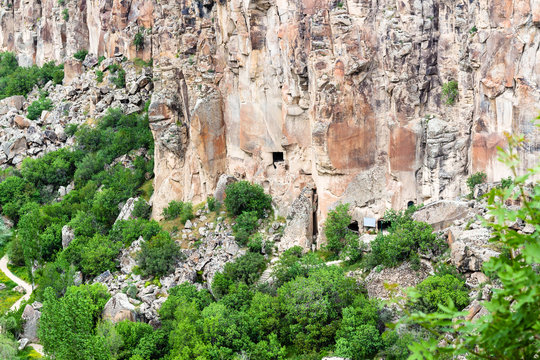 above view of rocky slope of Ihlara Valley