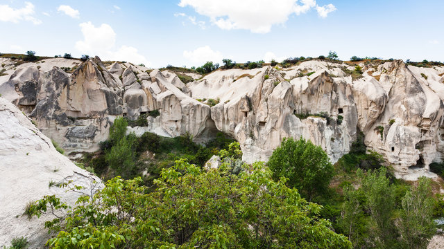 slope of gorge with ancient settlement near Goreme
