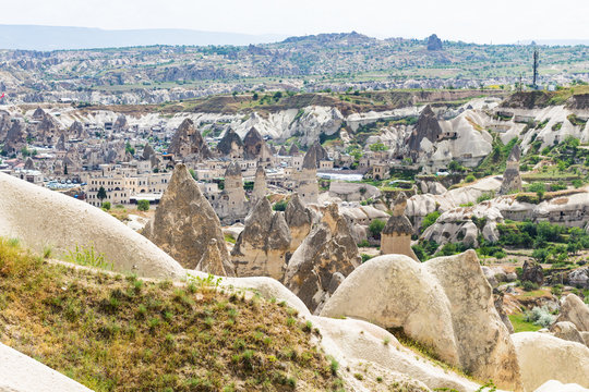 view of Goreme town in Cappadocia in spring