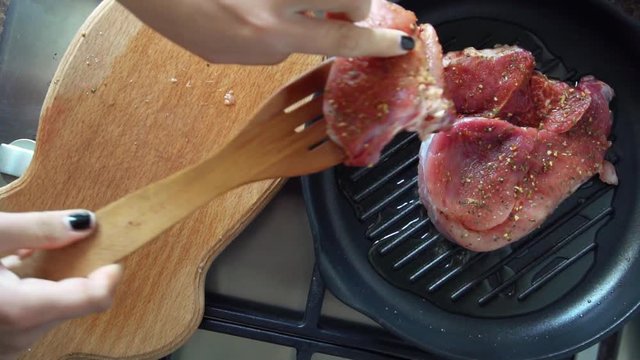 Meat Cooking in Pan