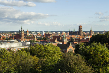 View of the city of Gdansk from a high point on a sunny day. Poland