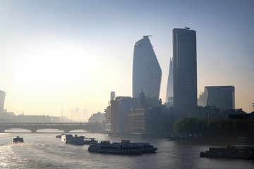 City of London cityscape on a misty morning.