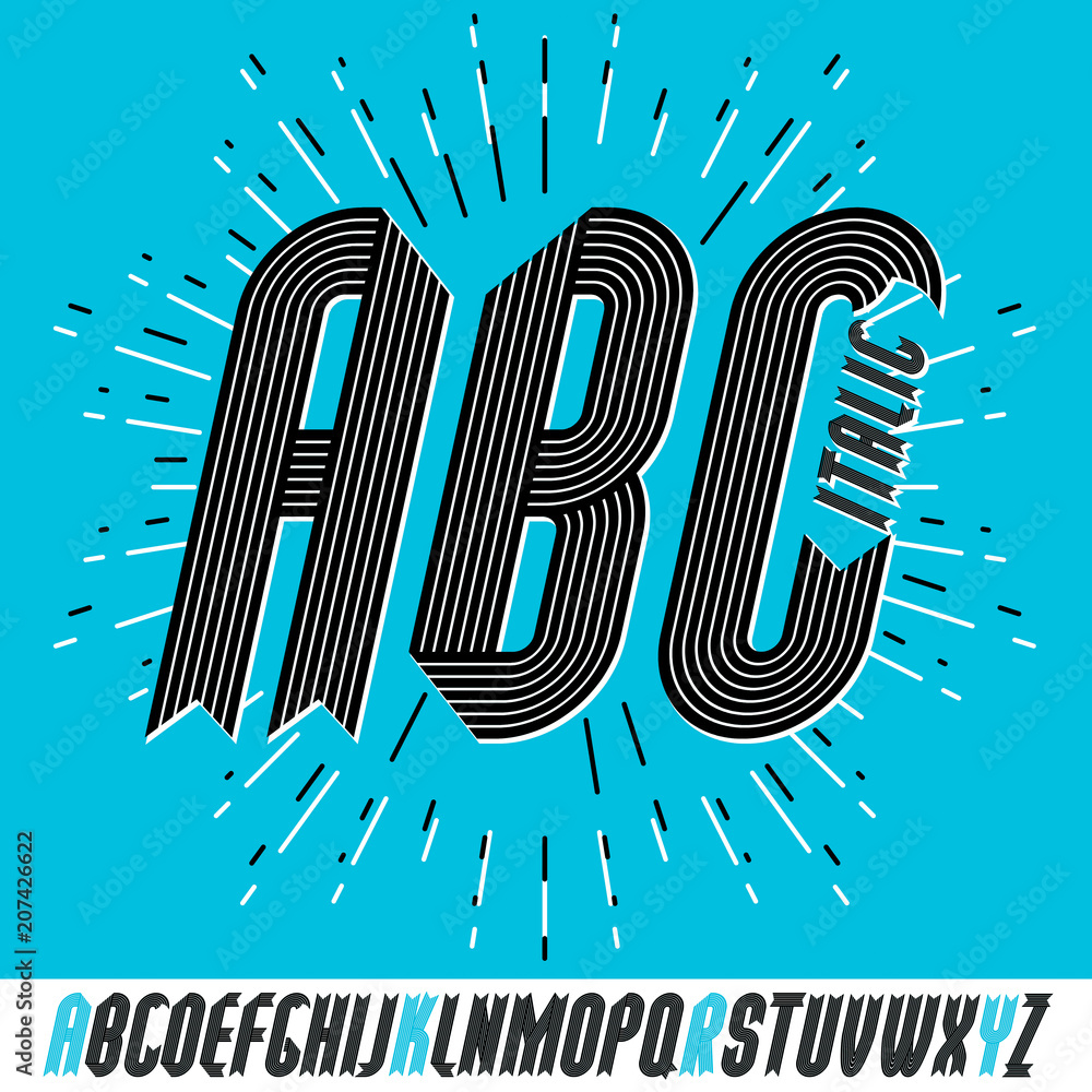 Aufkleber set of ornate vector upper case english alphabet letters isolated. trendy italic bold condensed font