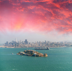 Aerial view of Alcatraz Island from helicopter, San Francisco