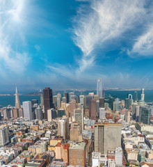 San Francisco aerial skyline from helicopter on a sunny summer day