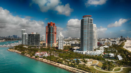 Fototapeta na wymiar Miami Beach and city skyline from South Pointe, aerial view
