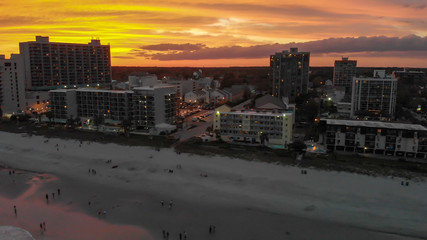 Beautiful sunset over Myrtle Beach coastline, aerial view