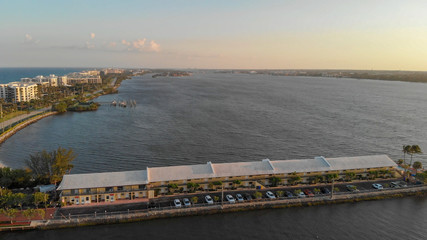 Lake Worth at sunset, panoramic aerial view, Florida