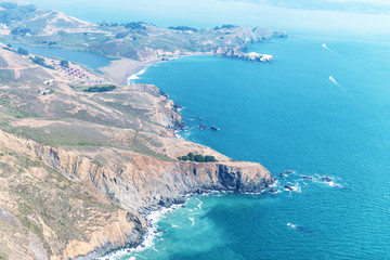 Aerial view of San Francisco city hills from helicopter