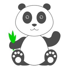Toy panda seating and holding green baboo in his paw. Vector illustration.