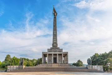Fototapeta na wymiar Bratislava, Slovakia - May 24, 2018: Slavin War Memorial is a monument and military cemetery in Bratislava, Slovakia. Slavin War Memorial is the burial ground of Soviet Army soldiers in World War II.