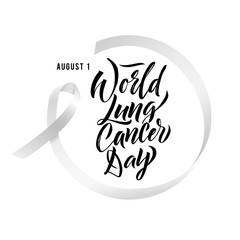 Vector Calligraphy Poster. Grey White Awareness Ribbons of Lung Cancer Vector illustration
