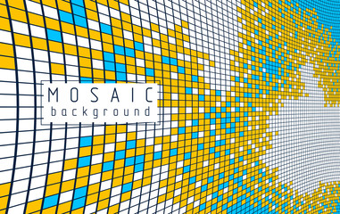 Geometric minimal vector art, beautiful dimensional illustration of mosaic tiles, modern trendy template with copy space for title and text. Usable for brochure, magazine, ad, banner, poster.