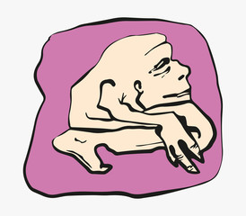 Vector illustration, the man is squatting, sitting man silhouettes