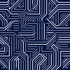 Circuit board seamless pattern, vector background. Microchip technology electronics wallpaper repeat design.