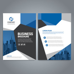 Business brochure template blue gray polygon shapes