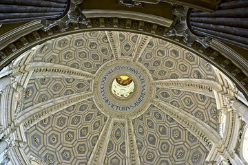 Looking up to the sky of the basilica. Photograph taken inside the Basilica of Superga in Turin (Italy).