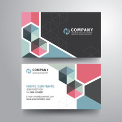 Fototapeta premium Modern business card with geometric hexagon blue pink color