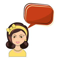 retro woman with speech bubble isolated icon vector illustration design