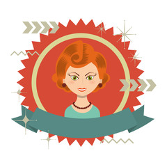 frame retro woman with ribbon character icon vector illustration design