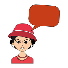 retro woman with speech bubble isolated icon vector illustration design