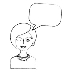retro woman with speech bubble isolated icon vector illustration design