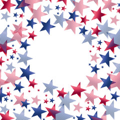 Obraz premium Red and blue stars in round frame for card template.