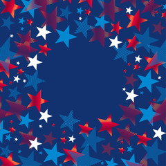 Red and blue stars in round frame for card template.