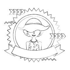 frame retro woman with ribbon character icon vector illustration design