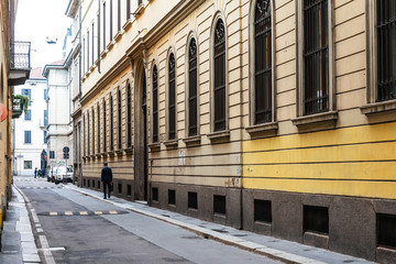 Fototapeta na wymiar MILAN, ITALY - May 29, 2018: street view of downtown milan, capital of the Lombardy region, ranking 4th in the European Union