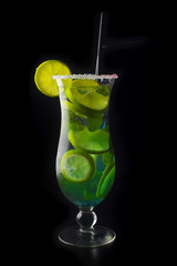 Mojito summer Cocktail on black background with copyspace