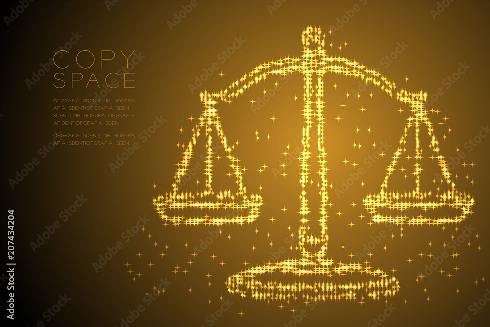 Poster abstract shiny star pattern scales balance shape, judgment concept design gold color illustration is