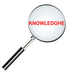 Word of knowledge highlighted with red color in magnifier icon or searching icon - 207434252