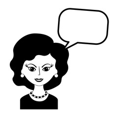 cute woman portrait retro with speech bubble vector illustration black and white