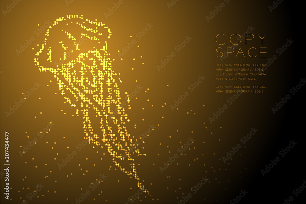 Poster abstract geometric circle dot pixel pattern jellyfish shape, aquatic and marine life concept design 