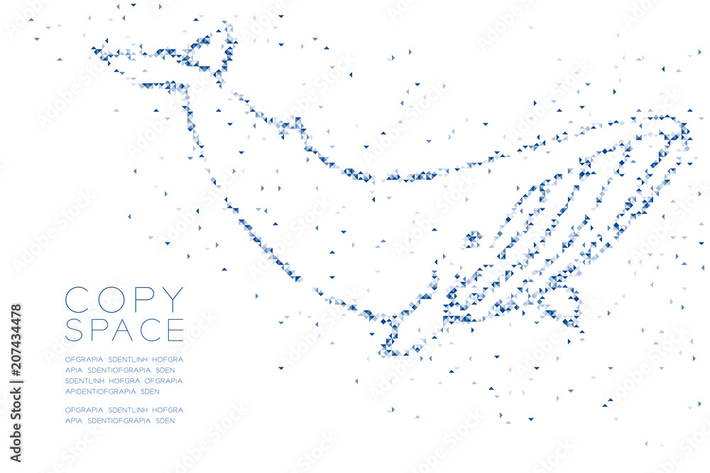 Poster abstract geometric low polygon square box pixel and triangle pattern whale shape, aquatic and marine