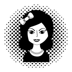 beautiful woman with headband retro style pop art vector illustration black and white