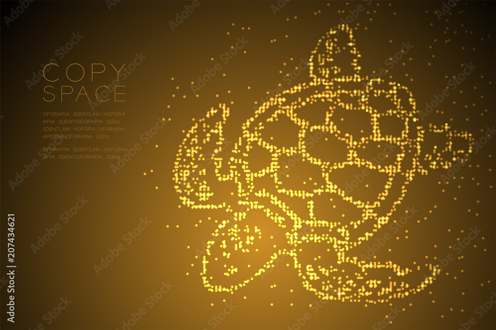 Poster abstract geometric circle dot pixel pattern sea turtle shape, aquatic and marine life concept design