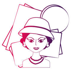fashionable woman with hat retro style vector illustration neon design