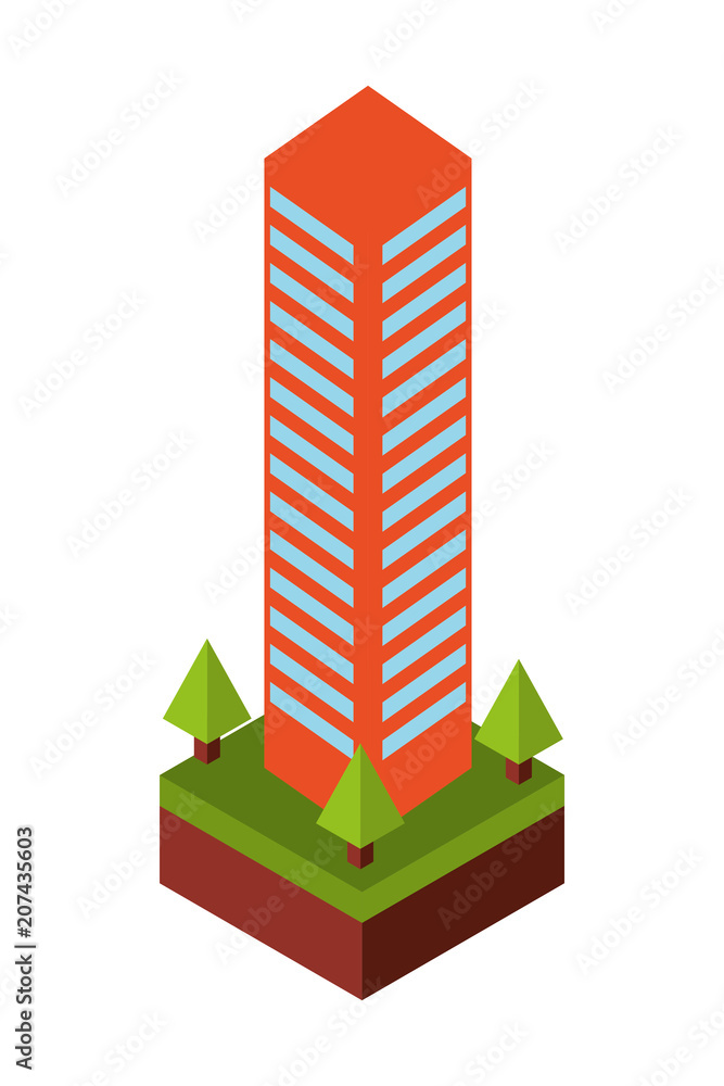 Sticker building cityscape isometric icon vector illustration design