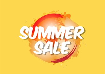 Summer Sale with sun banner design for promotion on the yellow background. Vector illustration