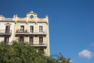 Detail of modernist residential building in Gracia, Barcelona, Spain