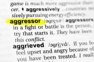 Highlighted English word "aggressor" and its definition in the dictionary