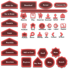 A set of web elements which include different sizes and shapes of buttons, text, and icons.