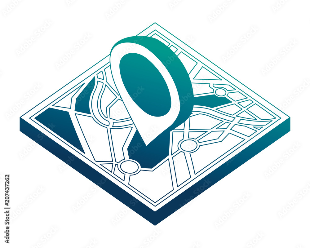 Poster map guide with pin location isometric icon vector illustration design